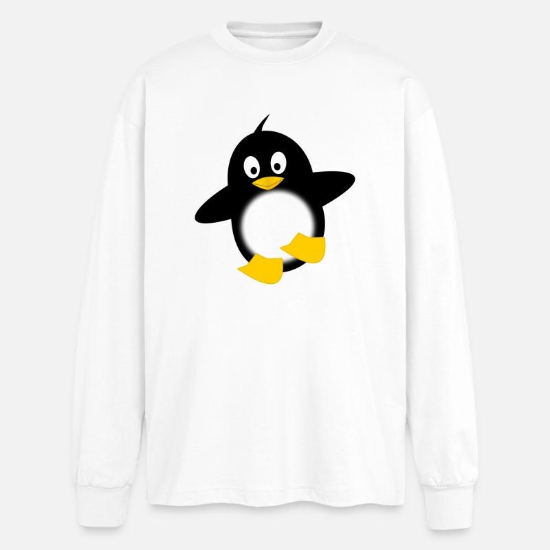 Pinguin Leuchtbauch Cartoon - Oversized Langarmshirt - Weiß