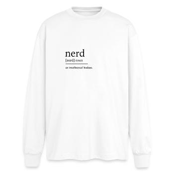 Nerd nerd - T-shirt manches longues oversize - blanc - Devant - AI Model Male 185 light (185cm)