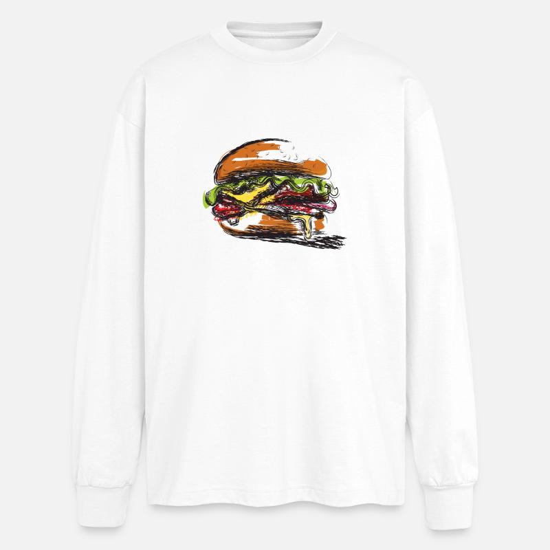 Hamburger-gefülltes Sandwich-Poster - Oversized Langarmshirt  - Weiß