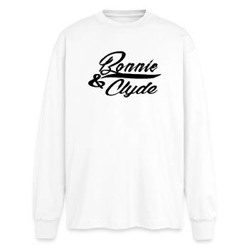 bonnie und clyde - Oversized Langarmshirt  - Weiß - Vorne - AI Model Male 185 light (185cm)