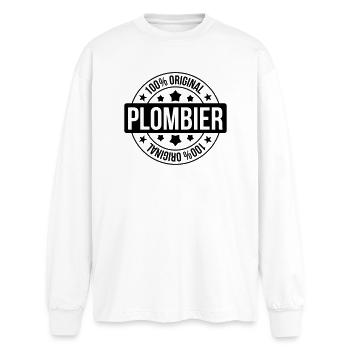 Plombier - T-shirt manches longues oversize - blanc - Devant - AI Model Male 185 light (185cm)