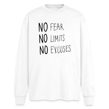 No Fear No Limit No Excuses - Oversized Long Sleeve T-Shirt - white - Front - AI Model Male 185 light (185cm)