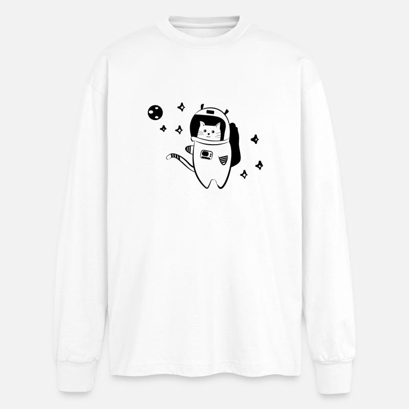 Chat cool dans l'espace - T-shirt manches longues oversize - blanc