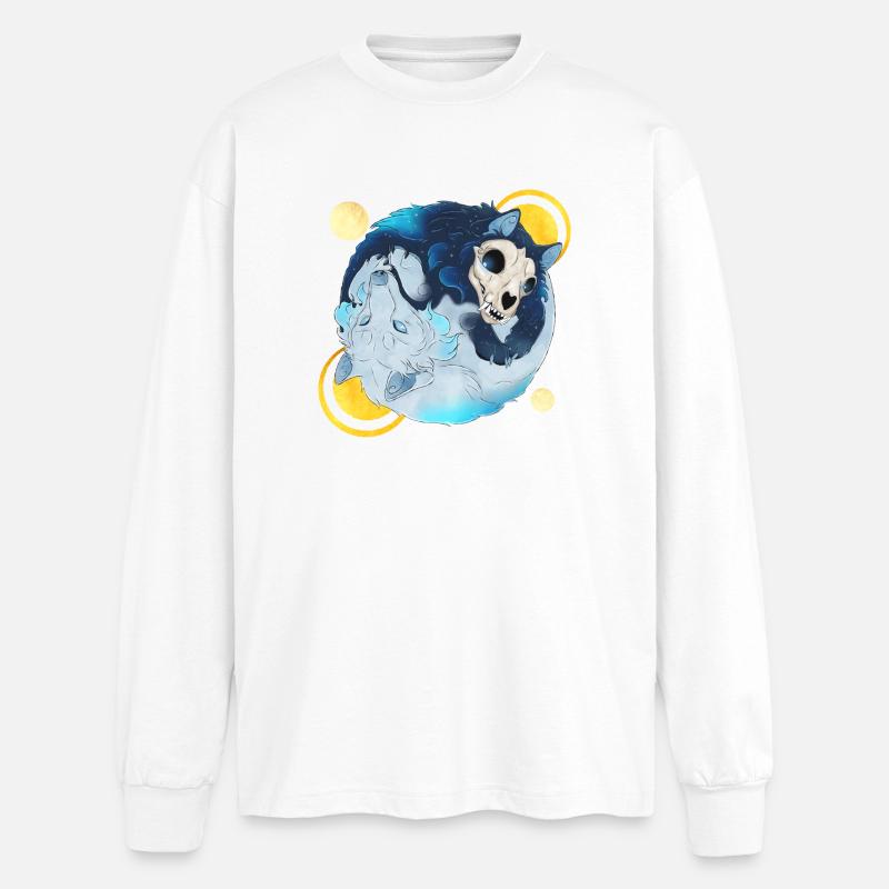 Blue Ink Spirits - Tao Wolves Shadow & Light 2 - Oversized Long Sleeve T-Shirt - white