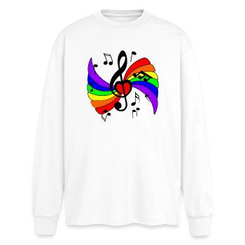 Musiktaste mit Regenbogen und Musiknoten - Oversized Langarmshirt  - Weiß - Vorne - AI Model Male 185 light (185cm)