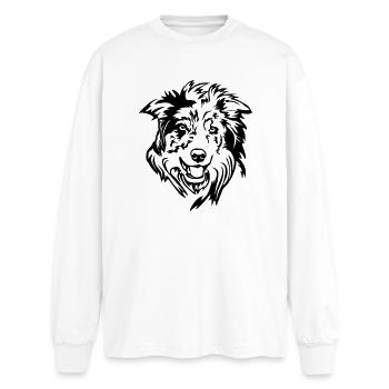 Tête de Border Collie - T-shirt manches longues oversize - blanc - Devant - AI Model Male 185 light (185cm)