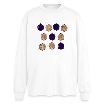 Granatapfel Raster: Lila Gold - Oversized Langarmshirt  - Weiß - Vorne - AI Model Male 185 light (185cm)