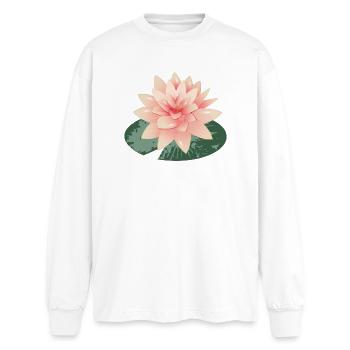 Beau nénuphar avec pétale de nénuphar vert - T-shirt manches longues oversize - blanc - Devant - AI Model Male 185 light (185cm)