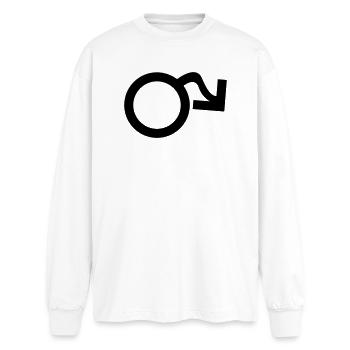 Symbol männlich hängend - Oversized Langarmshirt  - Weiß - Vorne - AI Model Male 185 light (185cm)
