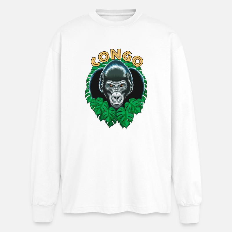 Gorille Du Congo - T-shirt manches longues oversize - blanc