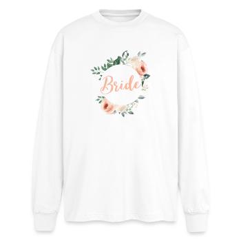 Team Bride! Green pastel wreath, customisable - Oversized Long Sleeve T-Shirt - white - Front - AI Model Male 185 light (185cm)