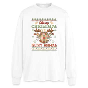 Pull de Noël moche - T-shirt manches longues oversize - blanc - Devant - AI Model Male 185 light (185cm)
