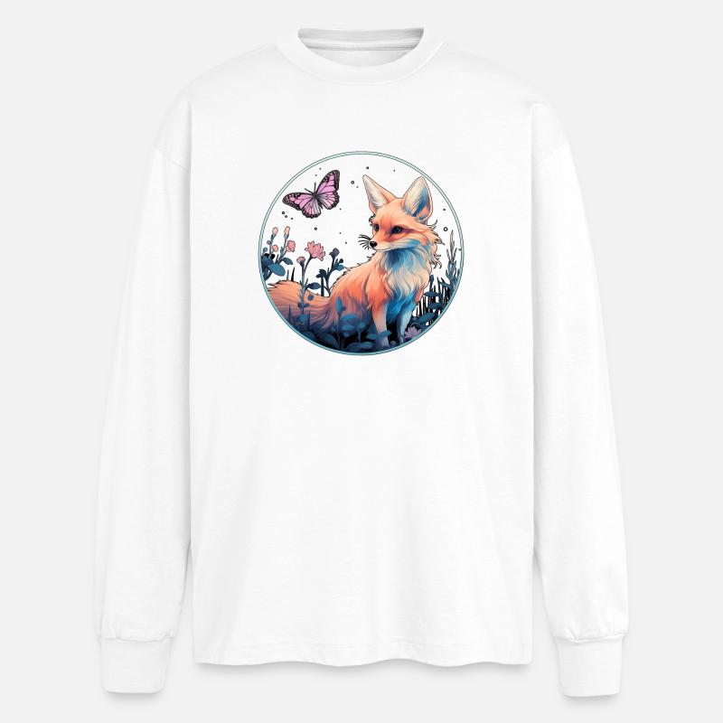 Fuchs mit Schmetterling - Oversized Langarmshirt  - Weiß