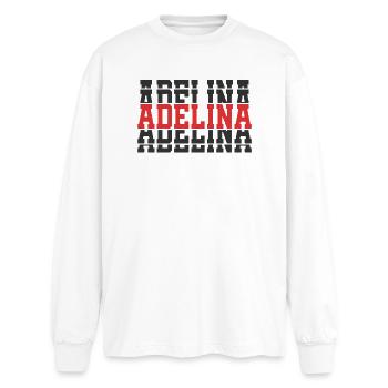 Adelina t-shirt stacked text gift t-shirt - Oversized Long Sleeve T-Shirt - white - Front - AI Model Male 185 light (185cm)