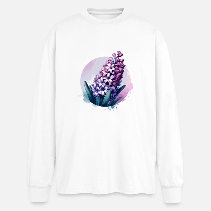 Hyacinth Drawn - Oversized Long Sleeve T-Shirt - white