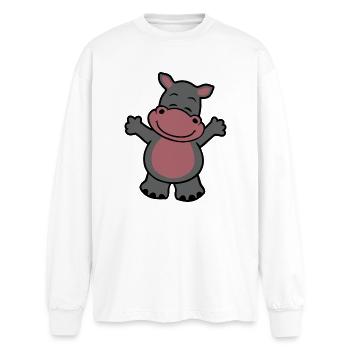 Hippopotame câlin - T-shirt manches longues oversize - blanc - Devant - AI Model Male 185 light (185cm)
