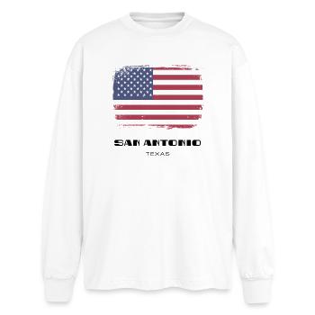 San Antonio, Texas, USA - Oversized Langarmshirt  - Weiß - Vorne - AI Model Male 185 light (185cm)