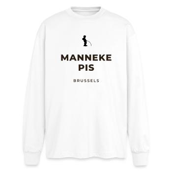 Manneken Piss Brüssel - Oversized Langarmshirt  - Weiß - Vorne - AI Model Male 185 light (185cm)