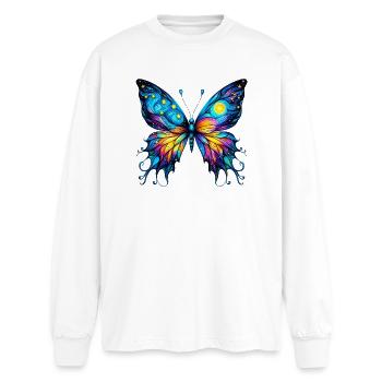 Papillon Van Gogh - T-shirt manches longues oversize - blanc - Devant - AI Model Male 185 light (185cm)