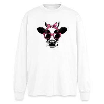 Vache avec lunettes de soleil - T-shirt manches longues oversize - blanc - Devant - AI Model Male 185 light (185cm)