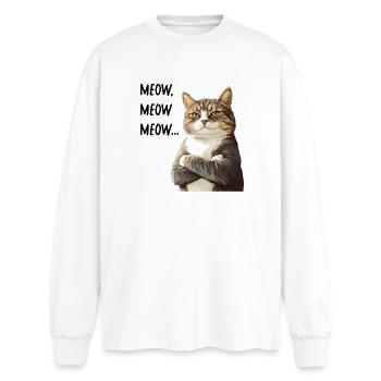chat meow meow meow - T-shirt manches longues oversize - blanc - Devant - AI Model Male 185 light (185cm)