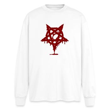 pentagram muster, blutflecken, okkultistisch - Oversized Langarmshirt  - Weiß - Vorne - AI Model Male 185 light (185cm)