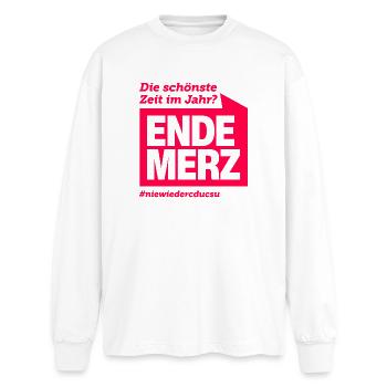 ENDE MERZ - Oversized Langarmshirt  - Weiß - Vorne - AI Model Male 185 light (185cm)