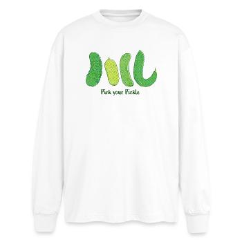 Pick Your Pickle: Green Cucumber Art - Oversized Long Sleeve T-Shirt - white - Front - AI Model Male 185 light (185cm)