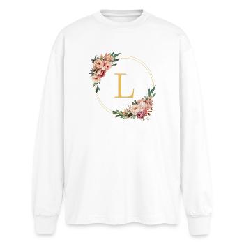 L Monogram, Couronne de fleurs, Personnalisable - T-shirt manches longues oversize - blanc - Devant - AI Model Male 185 light (185cm)
