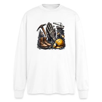L’exploitation minière, c’est la vie - T-shirt manches longues oversize - blanc - Devant - AI Model Male 185 light (185cm)