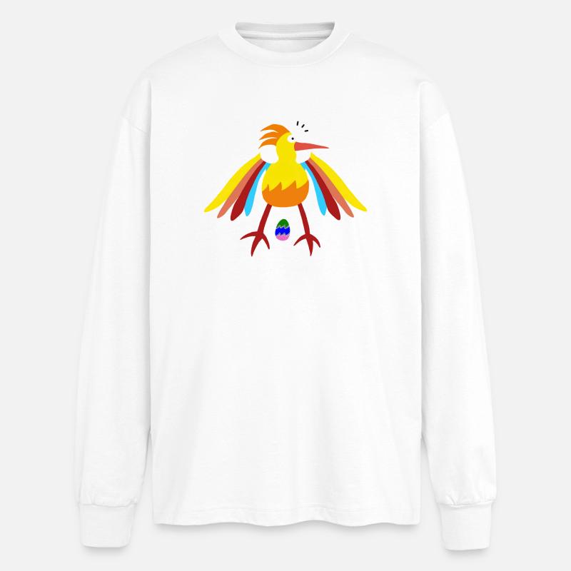 Rainbow Feathered Bird with Egg Illustration - Oversized Long Sleeve T-Shirt - white