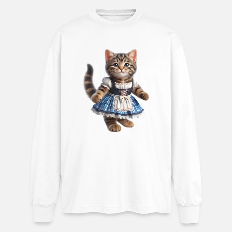 Süße kleine Katze im Dirndl - Oversized Langarmshirt - Weiß