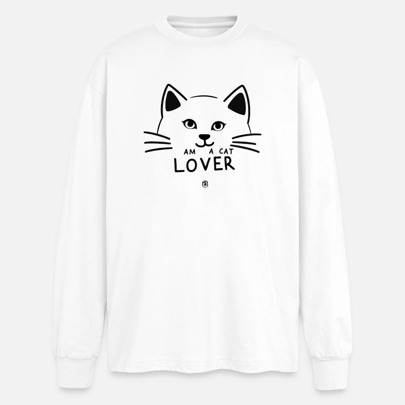 Lineare Liebhaber Katze Silhouette - Oversized Langarmshirt - Weiß