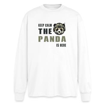 Taktischer Panda – Keep Calm - Oversized Langarmshirt  - Weiß - Vorne - AI Model Male 185 light (185cm)