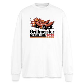 Grillmeister Grand Prix Bratwurst Racing BBQ - Oversized Langarmshirt  - Weiß - Vorne - AI Model Male 185 light (185cm)