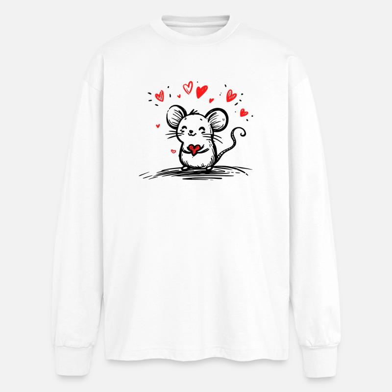 Mouse in Love with Floating Hearts - Oversized Long Sleeve T-Shirt - white