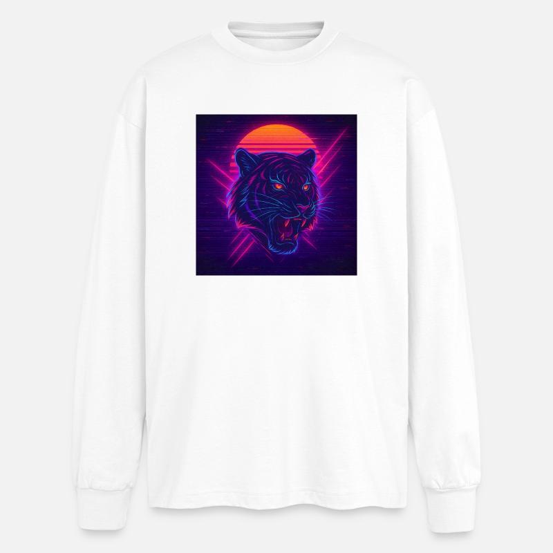 Neon Sunset Cat - Oversized Long Sleeve T-Shirt - white