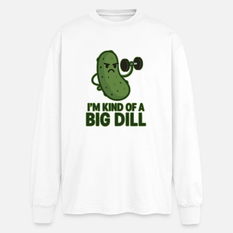 Witziges Dill-Motiv mit Muskeltraining - Oversized Langarmshirt  - Weiß
