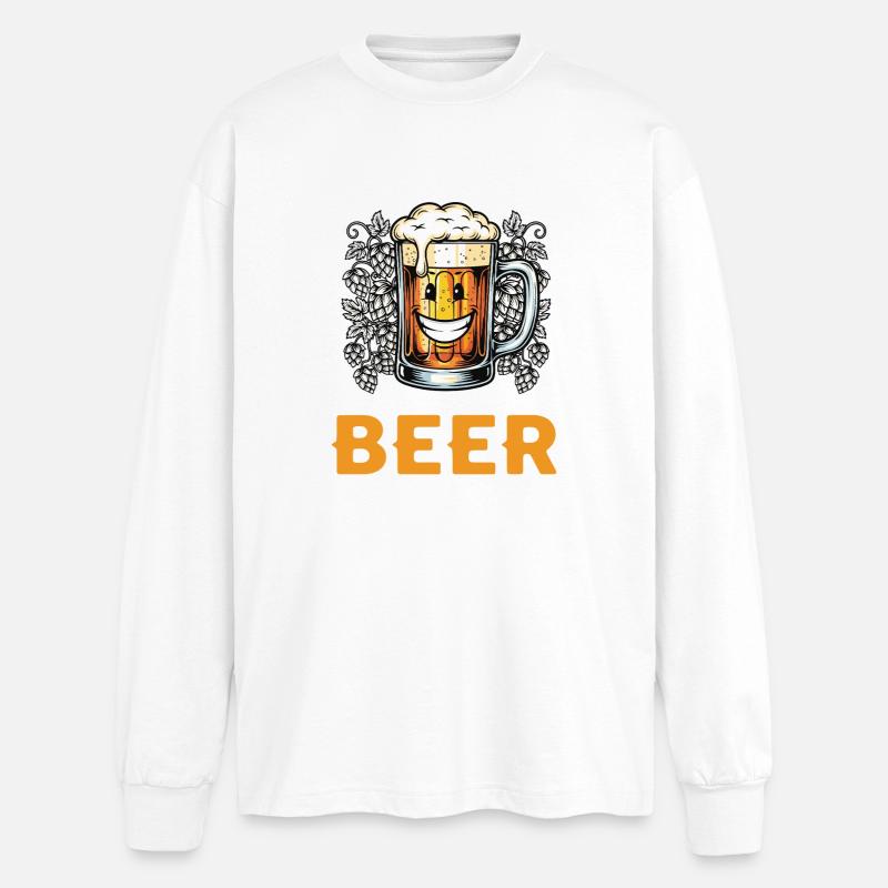 Fröhliches Bierglas mit Lachen - Oversized Langarmshirt - Weiß