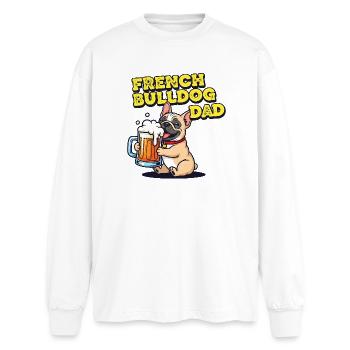 Papa bouledogue français avec motif drôle de bière - T-shirt manches longues oversize - blanc - Devant - AI Model Male 185 light (185cm)