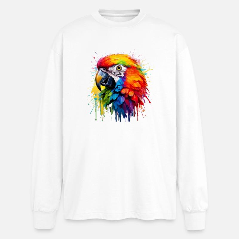 Bunter Paradiespapagei Splash - Oversized Langarmshirt  - Weiß