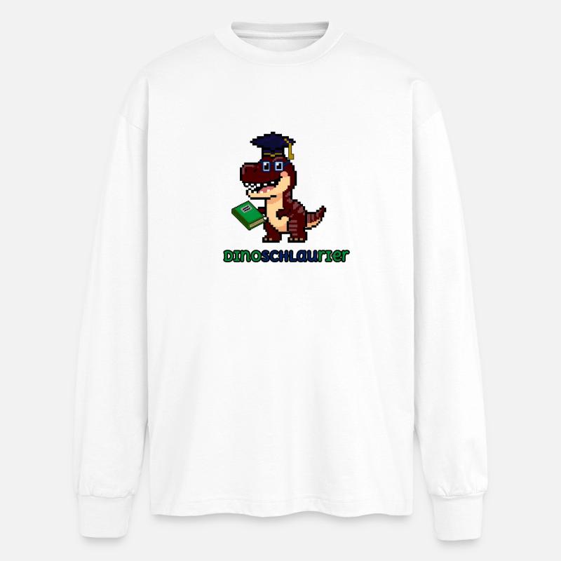 DinoSCHLAUrier - Pixel Art Dinosaurier mit Buch 🦖 - Oversized Langarmshirt - Weiß