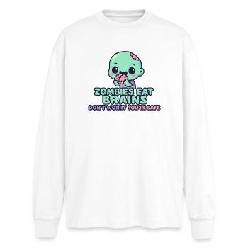 Kawaii Zombie Tastes Brain - Oversized Long Sleeve T-Shirt - white - Front - AI Model Male 185 light (185cm)