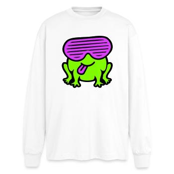 grenouille fête verres fentes langue sortir - T-shirt manches longues oversize - blanc - Devant - AI Model Male 185 light (185cm)