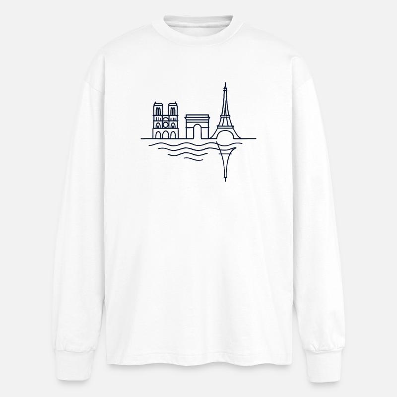 Pariser Linien: Eiffelturm und Arc de Triomphe - Oversized Langarmshirt  - Weiß