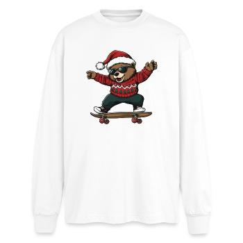 Ours Noël Drôle - T-shirt manches longues oversize - blanc - Devant - AI Model Male 185 light (185cm)