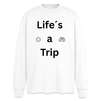 Life's a Trip – Travel Shirt - Oversized Long Sleeve T-Shirt - white - Front - AI Model Male 185 light (185cm)