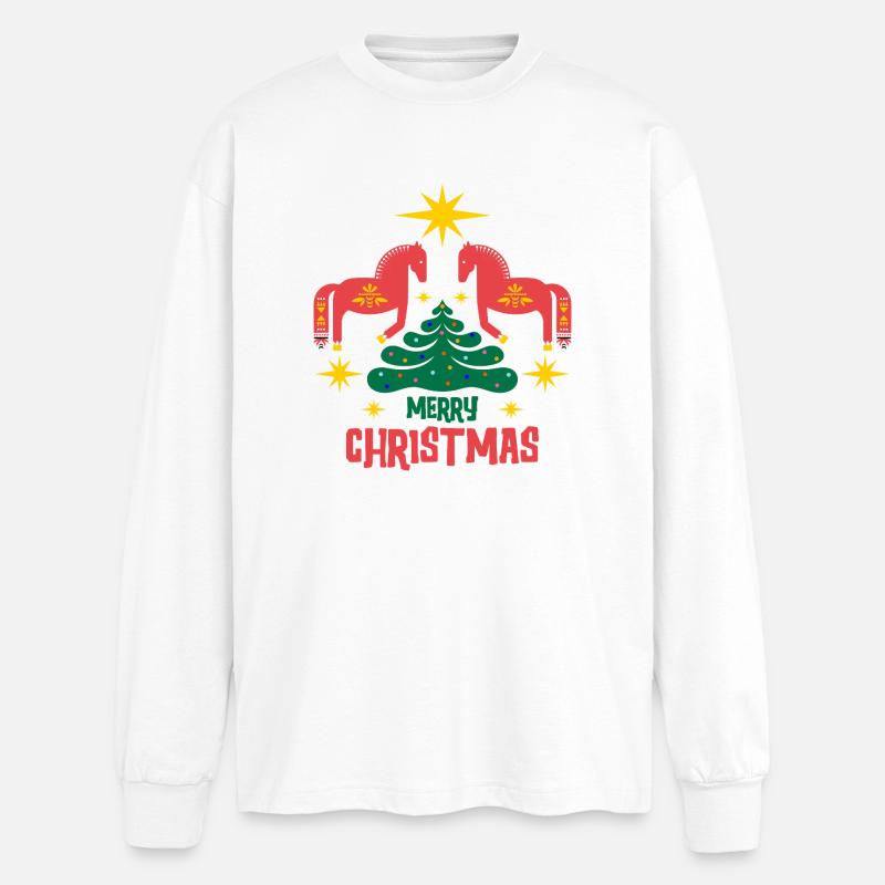 Weihnachtsbaum und holzpferd - Oversized Langarmshirt  - Weiß