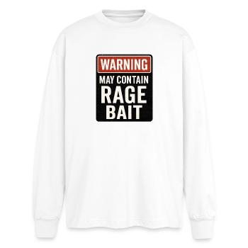 Warning May Contain Rage Bait, Funny Saying  - Oversized Long Sleeve T-Shirt - white - Front - AI Model Male 185 light (185cm)