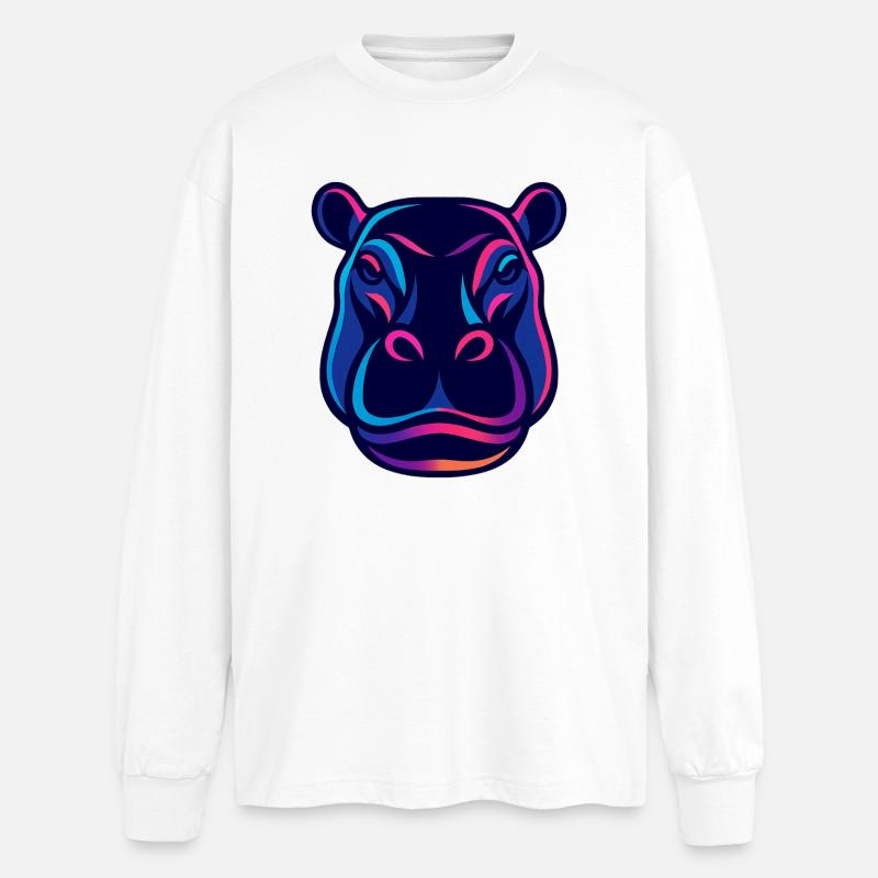 Neon Hippo Kopf - Oversized Langarmshirt  - Weiß